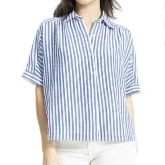 Max Studio Tops - Max Studio London Button Front Shirt Size Small Blue White New Striped Casual